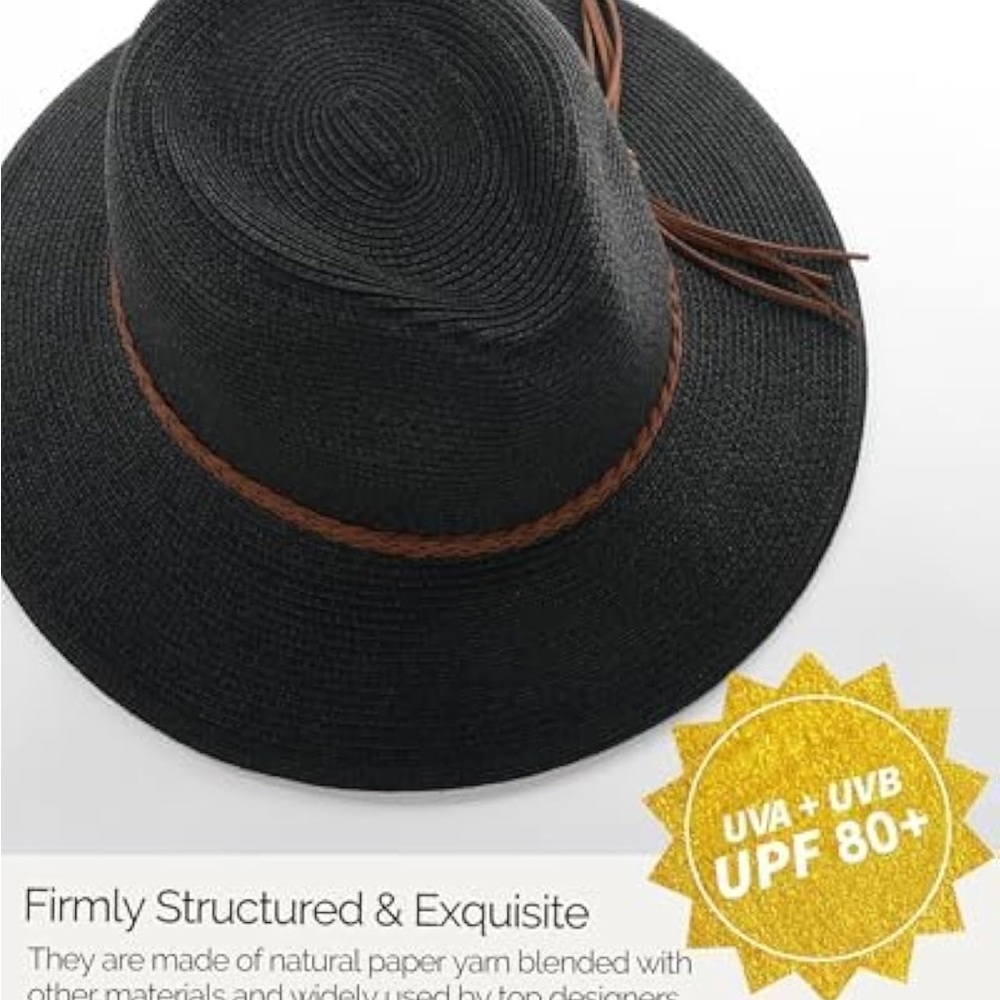 Black packable upf 80+ Wide-Brim Hat - Picture 2 of 11